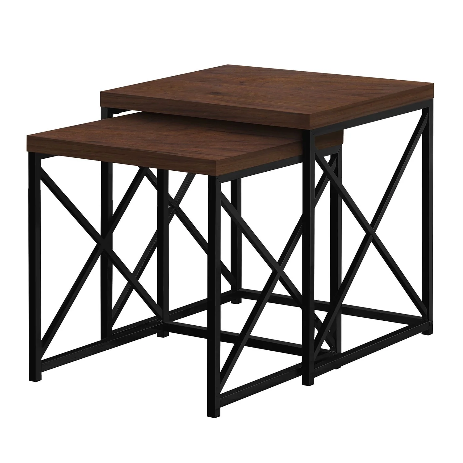 5d39eec97729cafa863b78527bbf2faf88d7c694def848da602b3d83b24ccd18.webp Monarch Specialties 2 Piece Square Metal Nesting Table Set, Cherry/Black - Image 1
