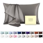 Suatien Natural Mulberry Silk Pillowcase for Hair and Skin King Size 20"x36" Gray Pillow Case with Hidden Zipper Soft Breathable Smooth