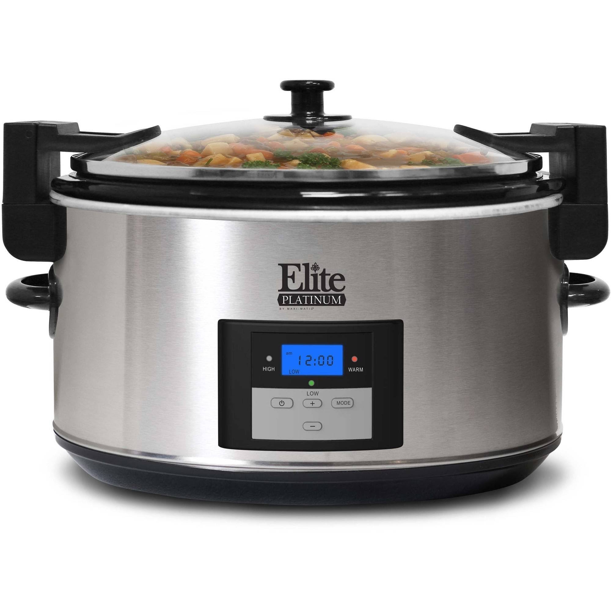 5d4810c4987fbfb808cc061698d14ad5e85691cc66a0f5806566d612131000ad.jpg Elite Platinum 8.5-Quart Stainless Steel Programmable Slow Cooker with Locking Lid - Image 1