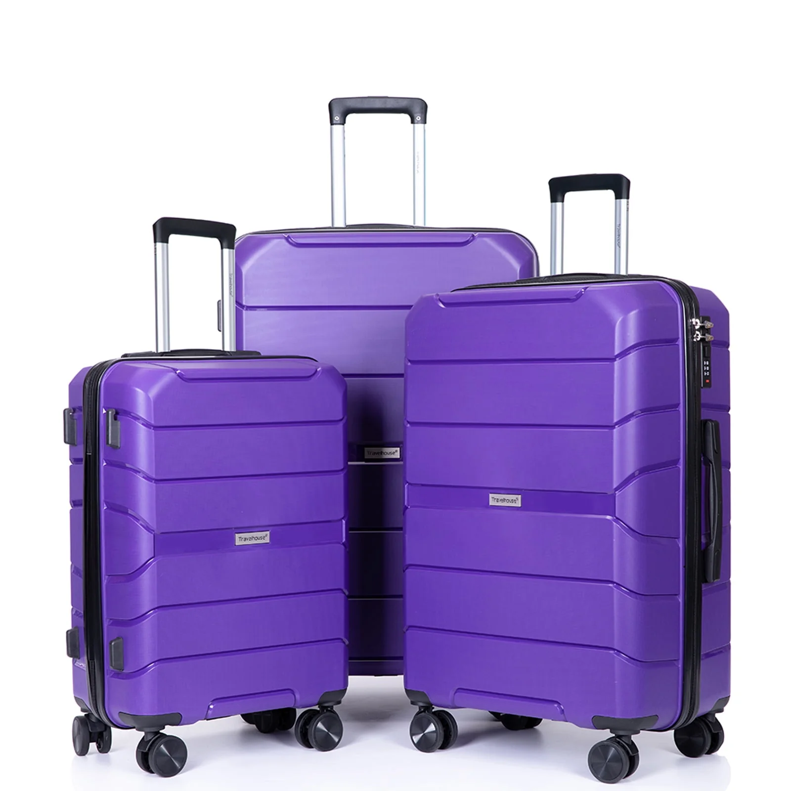 5d4c4b03a4a9739e295b6c323e478492a176cdd2d6cdae47e0280b44020984aa.webp Travelhouse 3 Piece Luggage Set Hardshell Lightweight Suitcase with TSA Lock Spinner Wheels.(Purple) - Image 1
