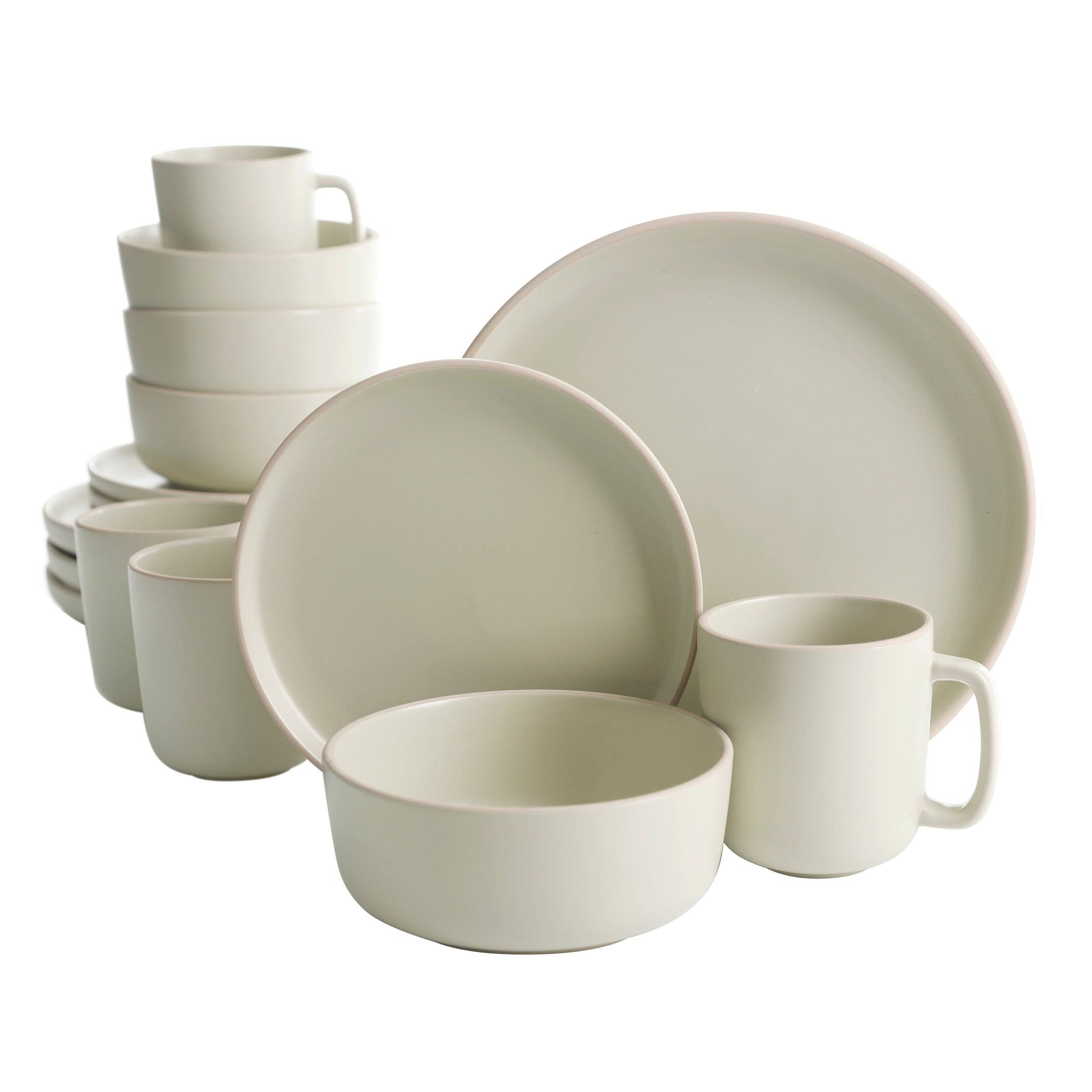 5d52fe04f773e57c66cd65810d5e2579db03dae07551611960b33780476747a4.jpg Gibson Home Zuma 16 Piece Round Kitchen Dinnerware Set, Dishes, Plates, Bowls, Mugs, Service for 4, Matte Stoneware, Cream - Image 1