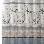 Serafina Home Light Blue Beige Grey Fabric Shower Curtain for Bathroom: Contemporary Floral Bordered Damask Design
