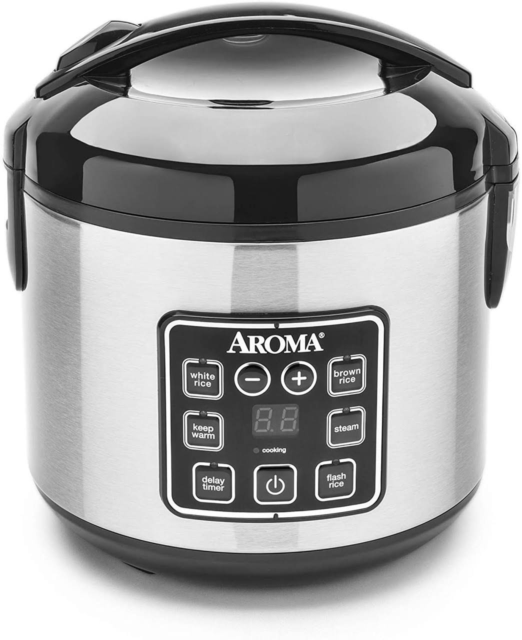 5d80e30365a8d23338d8a419e258d4b0b446ff3278967b29b7dc8855754652dc.jpg Aroma 8 Cup Digital Cool-Touch Rice Cooker and Food Steamer, Stainless - Image 1