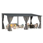 AECOJOY 20'x10' Outdoor Hardtop Metal Gazebo with Curtain and Netting