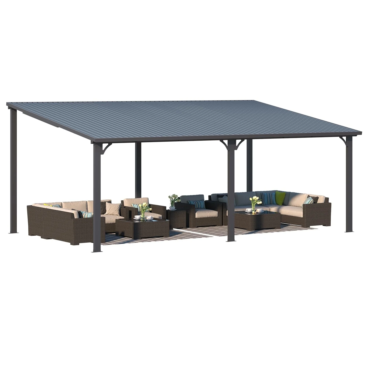 5dcf76b333e1069a0bf23fca18a9c2e029d073d4399640475ffabbb669e76834.webp AECOJOY 20'X12' Hardtop Gazebo Outdoor Pergola Lean to Metal Pergolas - Image 1
