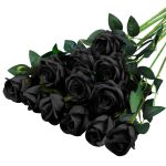 Hawesome 12pcs Artificial Silk Flowers Realistic Roses Bouquet Long Stem for Home Wedding Decoration Party (Black)