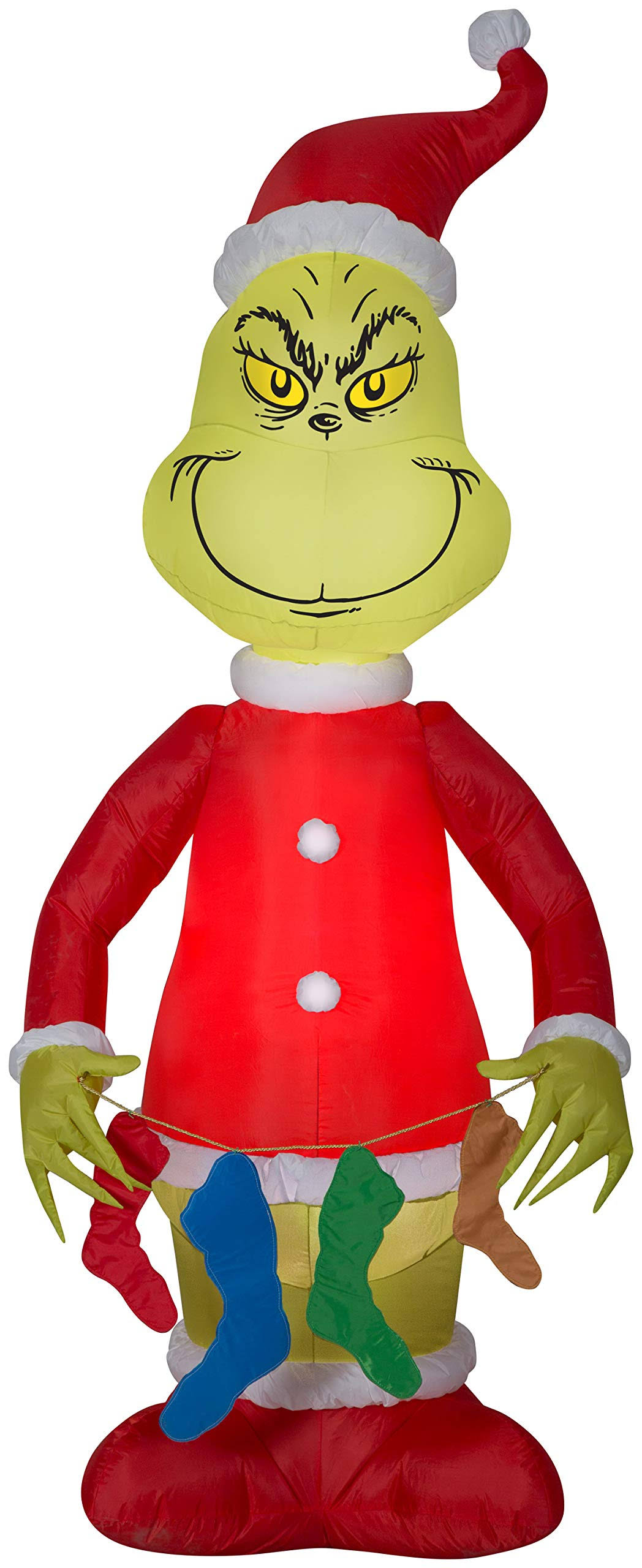 5df27680629e9e882f478dabf5b70b0c3ca6ba93fe4092954d0c74e79628f646.jpg Gemmy Airblown Inflatable Grinch with Stockings Multi - Image 1