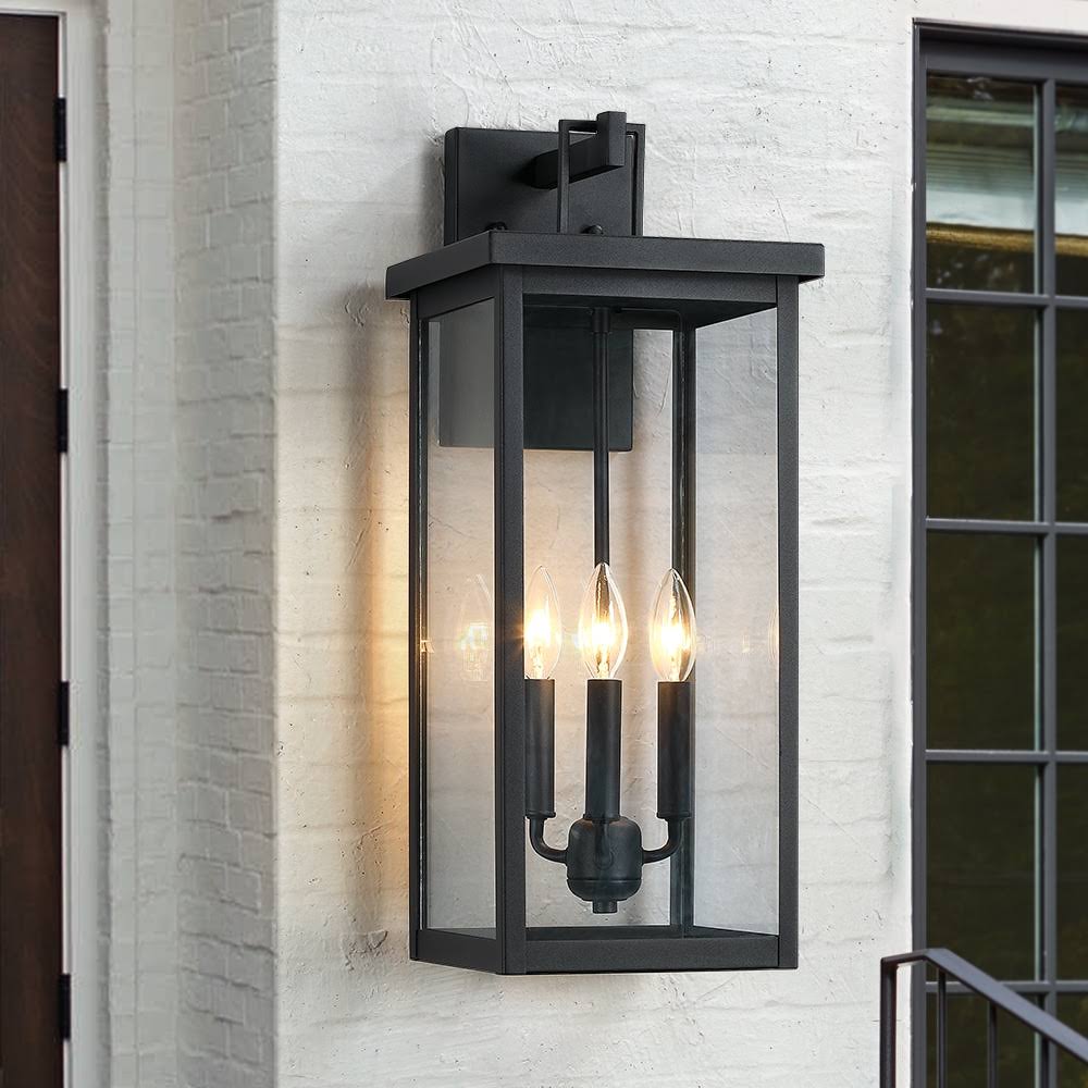 5e04e87bbe2b68db47860a9dbbafd8e3e9c8646d8f0134240ffd061bdf82ce23.jpg True Fine Spun 3-Light 22.5-in Black Outdoor Wall Light | TD40019OT - Image 1