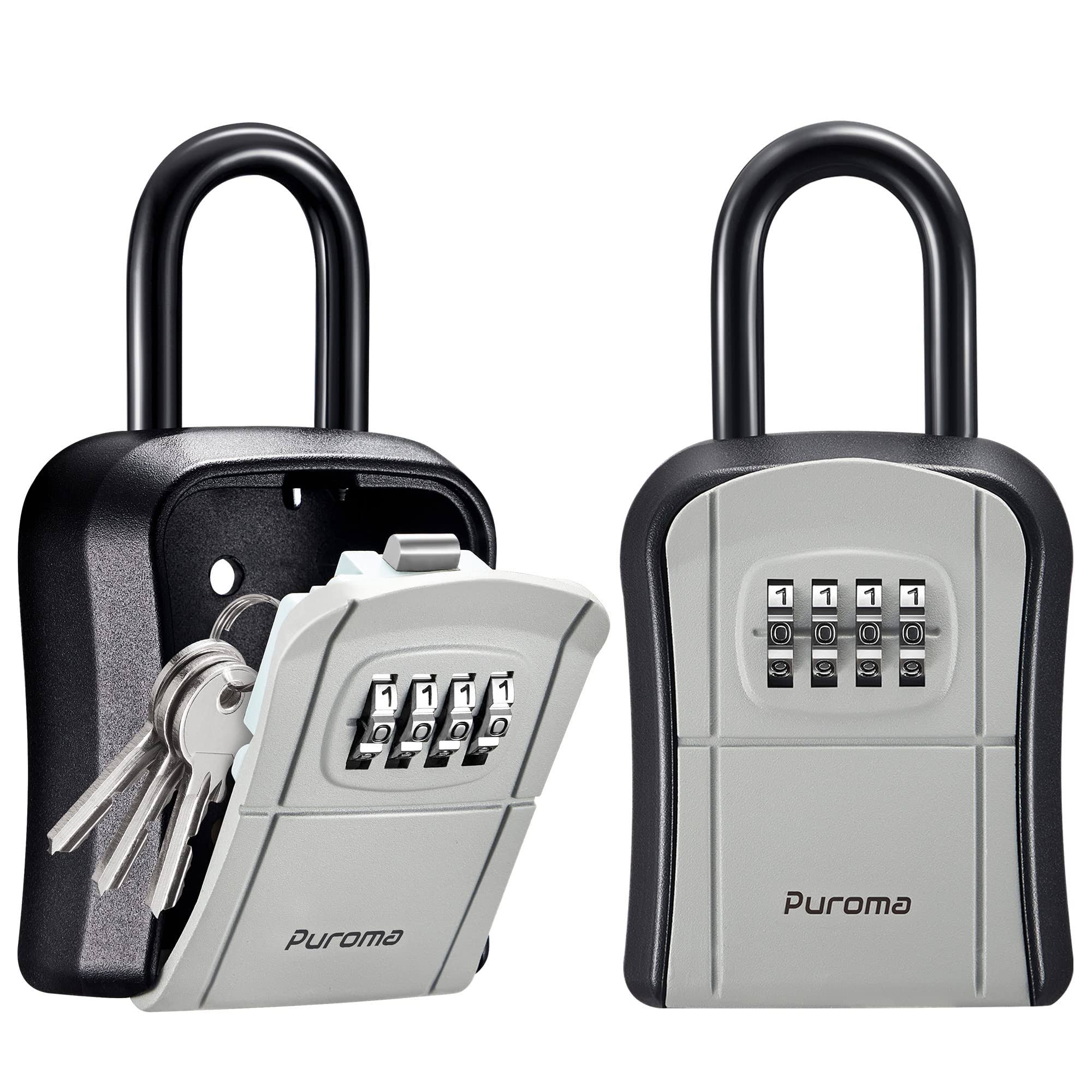 5e0a0a7e5a35418f3d68541fe76fc0a2fee1ba22d67b449d2f4c2fbd72f6af31.jpg Puroma Key Lock Box, Portable Combination Lockbox Wall-Mounted Key Storage Box for House Keys, Resettable Code Safe Security LOC - Image 1
