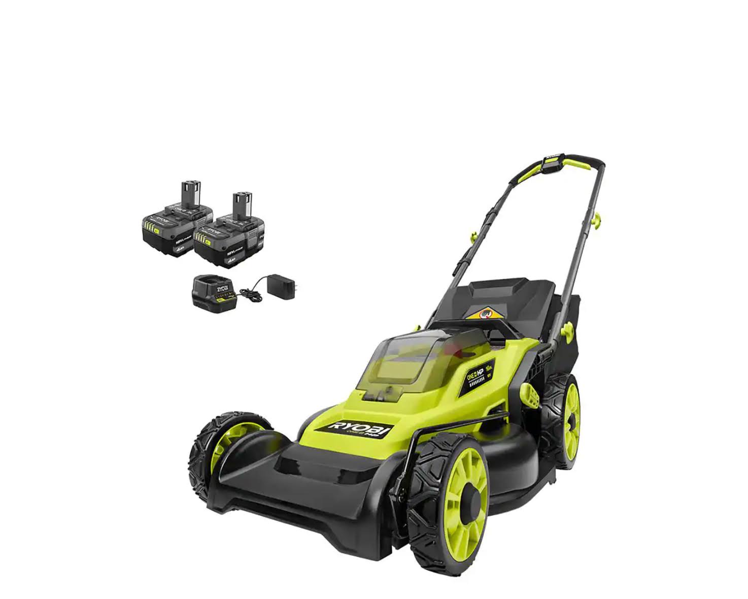 5e11f68a4f8703cc4dcaa6182b194d65f2abbc2c7b6fd0f9df650009cd4f33fe.jpg Ryobi ONE+ HP 18V Brushless 16 in. Cordless Battery Walk Behind Push Lawn Mower with (2) 4.0 Ah Batteries and (1) Charger - Image 1