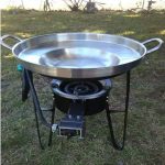 Large 3 in 1 Mexican Style Concave Comal Stainless Steel 22" Set with Propane Burner Stove & Heavy Duty Metal Cast Iron Stand-Ideal for Food