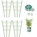 Mimeela 4 Pack Garden Plant Support Tomato Cage, Upgrade 18" Trellis for Climbing Plants, Plant Trellis Kits with 4 Self Watering Spikes and Plant Clips (18