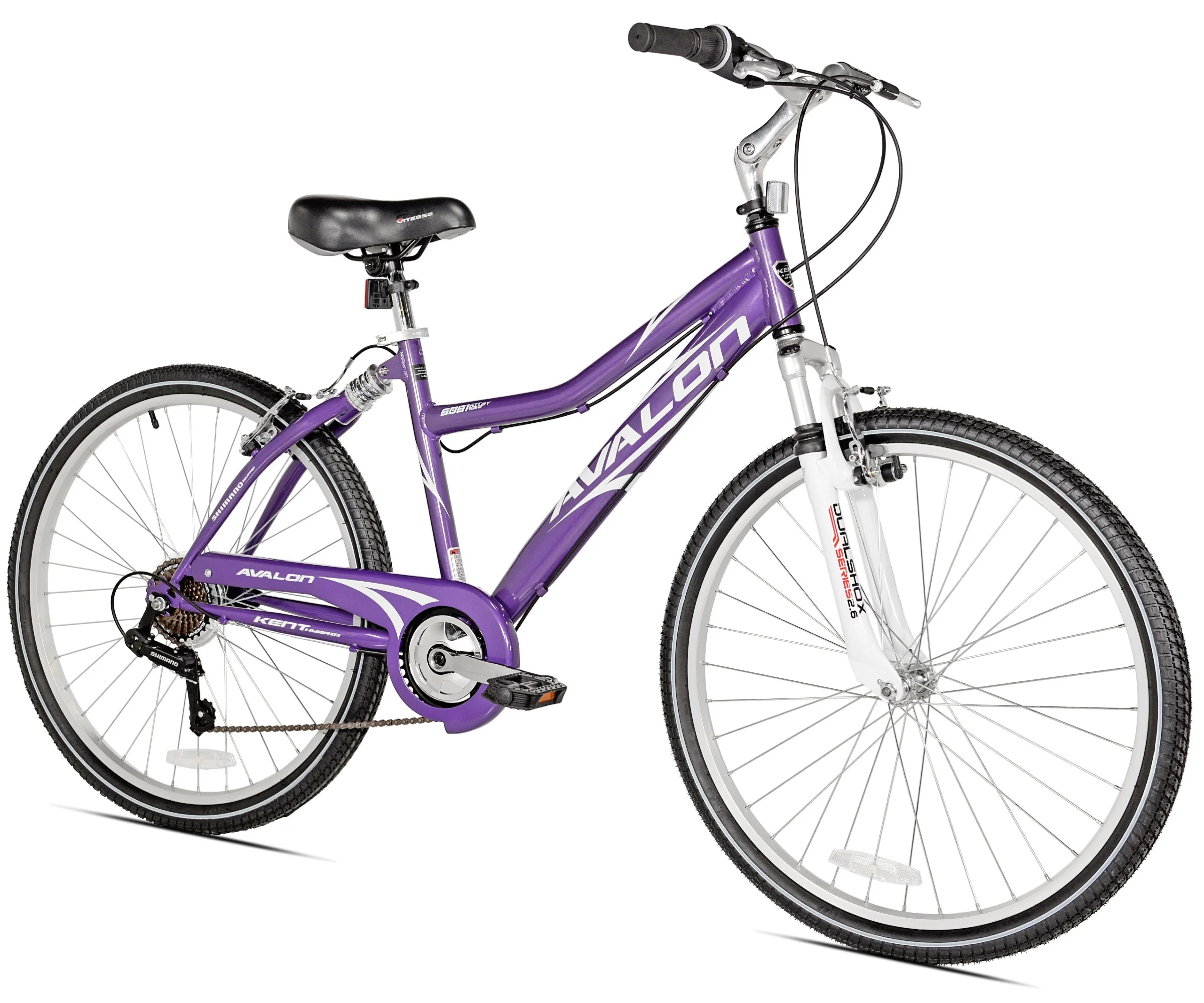 5e33f8a4ed7a184a625049dac0648841fa662d7859b94137ae5782f6465da6bd.webp Bicycle 26 In. Avalon Comfort Women'S Full Suspension Hybrid Bike, Purple - Image 1