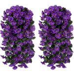 Artificial Fake Hanging Flowers Plants for Outdoor Spring Decoration, 2pcs Faux Silk Purple Morning Glory Vines UV Resistant Look Real for Outside