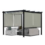 Aoodor 10 x 10 ft Outdoor Pergola with Retractable Canopy 4 Pieces Patio Sun Shade Shelter - Light Gray