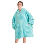 Aemicion Oversized Wearable Blanket hoodie,thick Cozy Sherpa Sweatshirt Blanket As Gift for Women Men-Teal