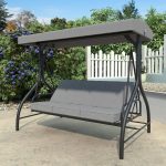 3-Person Patio Swing with Converting and Adjustable Canopy and Upgraded Thickened Cushions in Gray