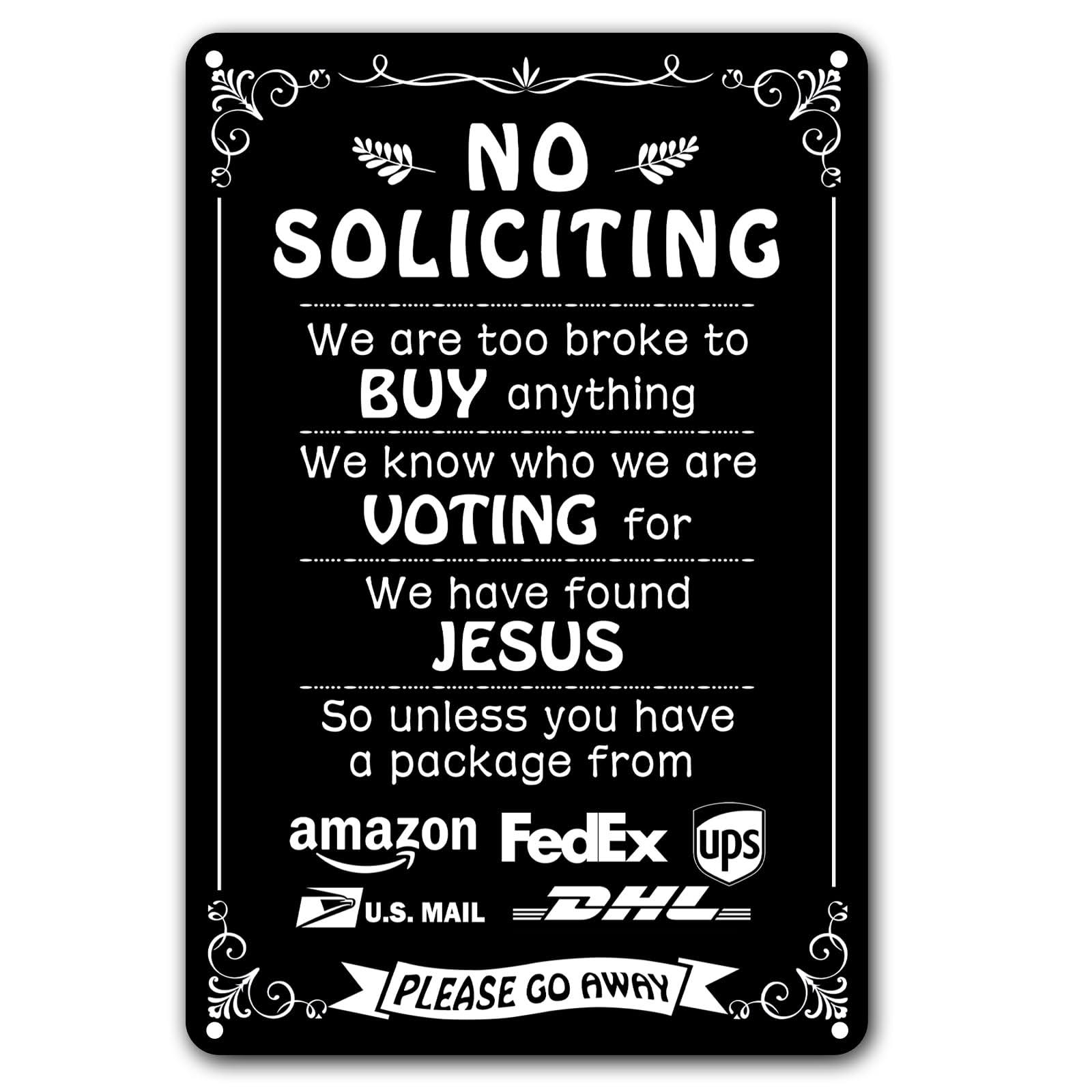 5e840cbec742283eb38dee480e0dae55d11d8d8b94e0702d2eb2012b199ec3fa.jpg Funny Dark Humor Bestylez No Soliciting Sign for House, Home, Yard, Bedroom, Front Door 8 x 12 inch (269) - Image 1