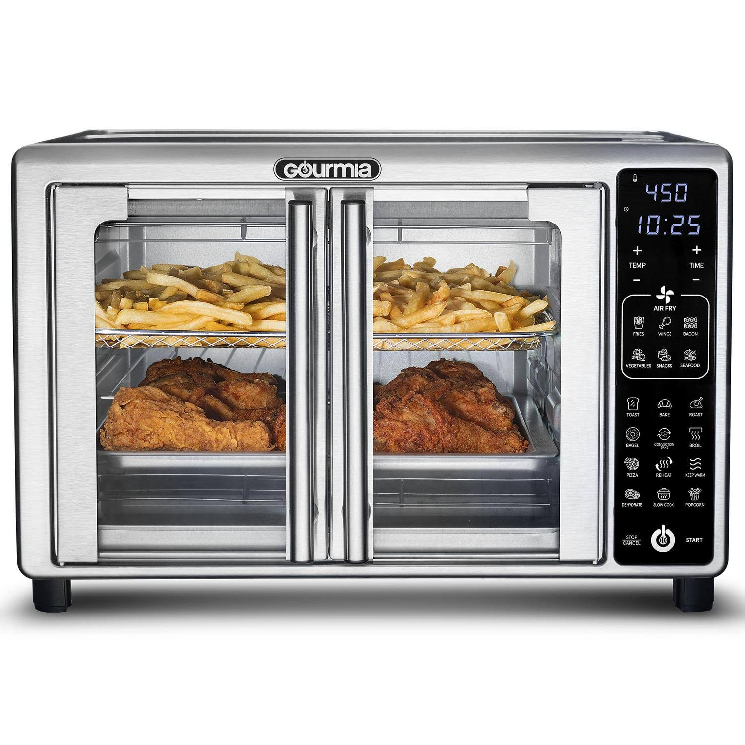 5e8b791c7b7ce569aee6c1de86a7491a0dfaebbf3773551a1de23c0f9b64f5e4.jpg Gourmia GTF2440 6-Slice Digital Toaster Oven Air Fryer with 19 One-Touch Presets, Stainless Steel - Image 1