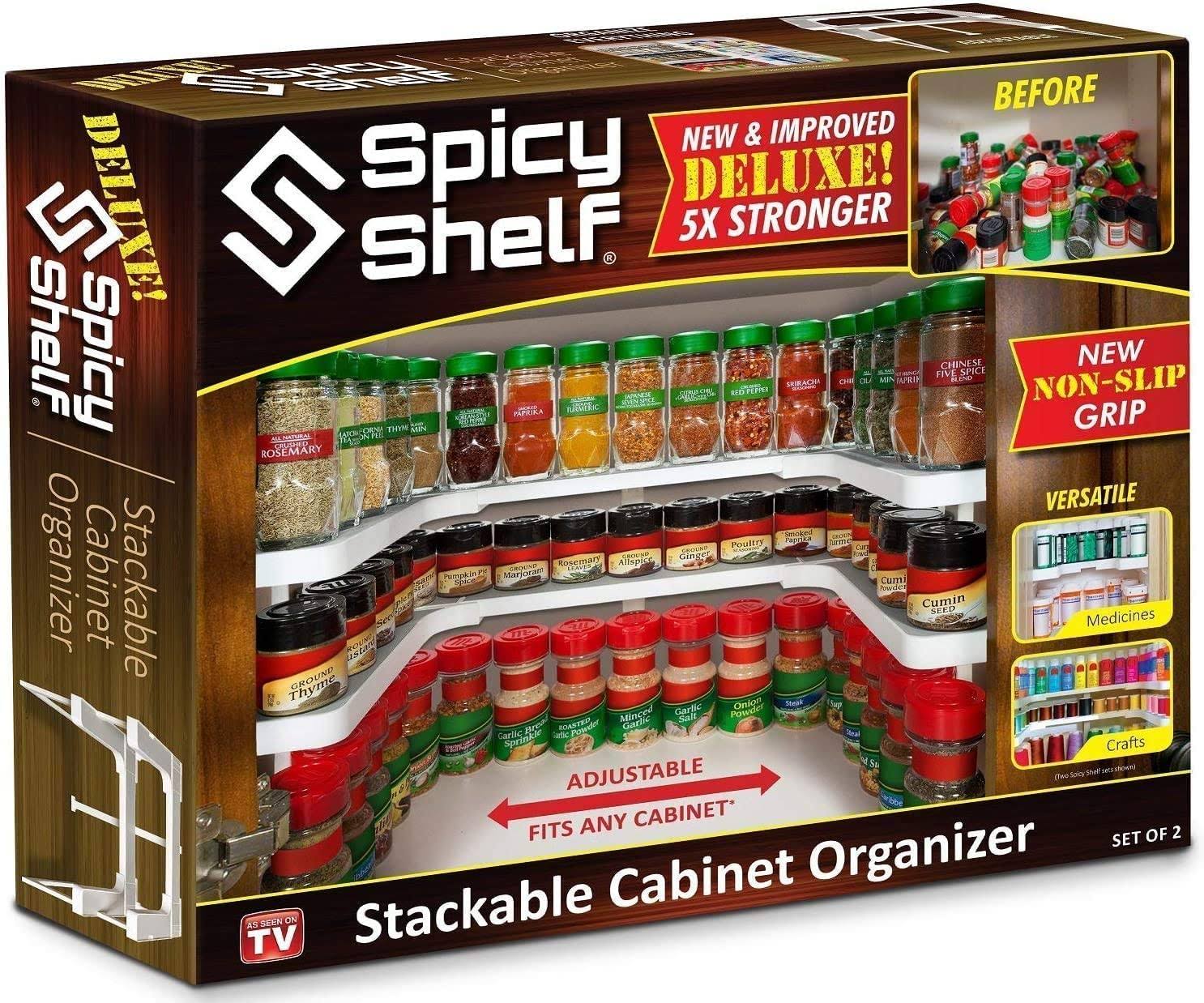 5e8e802e7ca332609e96f0eeca9a7147a0972590d4aa918a928eb1988a500a8b.jpg Spicy Shelf Deluxe - Expandable Spice Rack and Stackable Cabinet & Pantry Organizer (1 Set of 2 Shelves) - As Seen on TV Deluxe (Spicy Shelf - Image 1