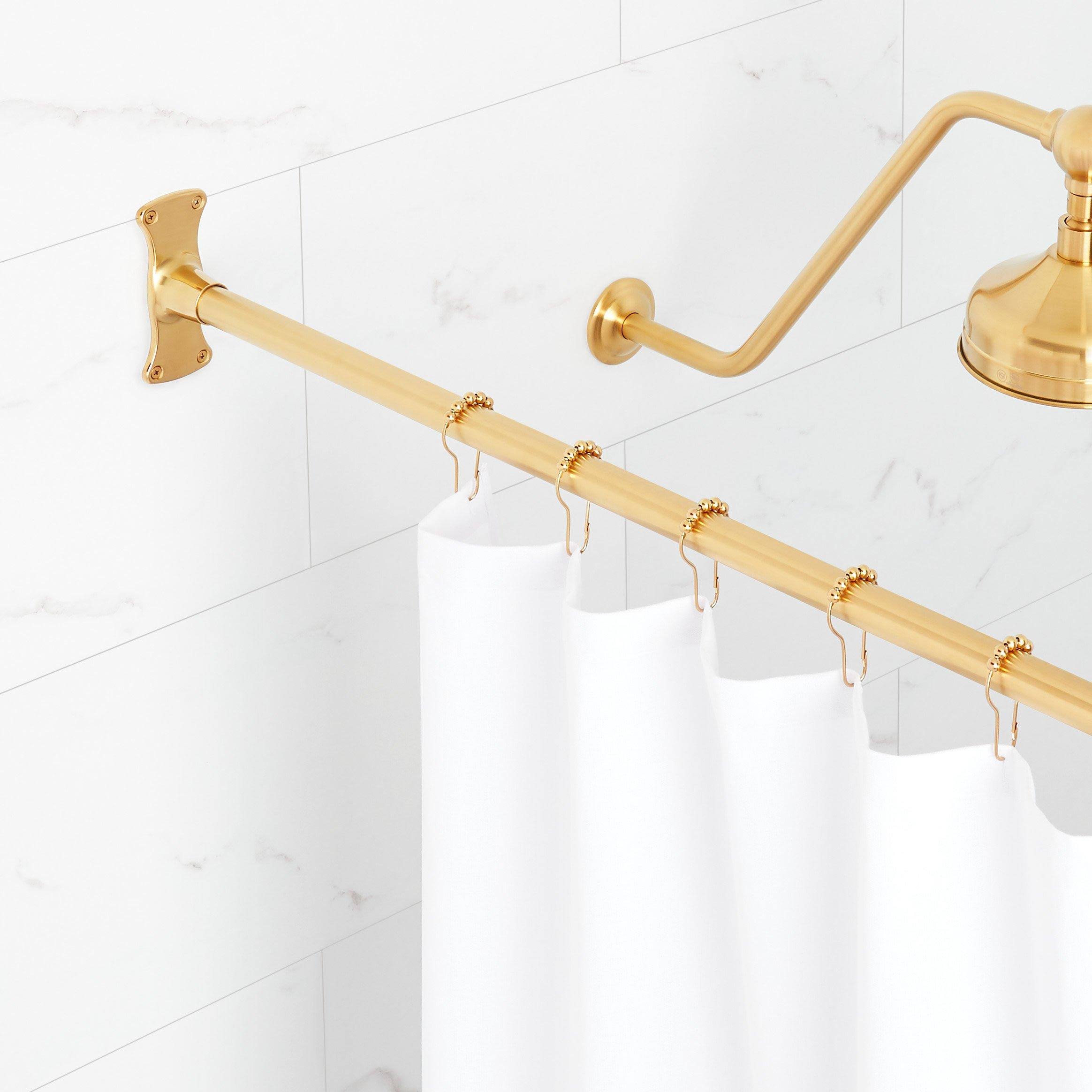 5ec109b58ba9491f168c52658d3b4b884d686faf272868a749c865d544a4980d.jpg 72" Brass Straight Shower Curtain Rod Signature Hardware Finish: Brushed Gold - Image 1
