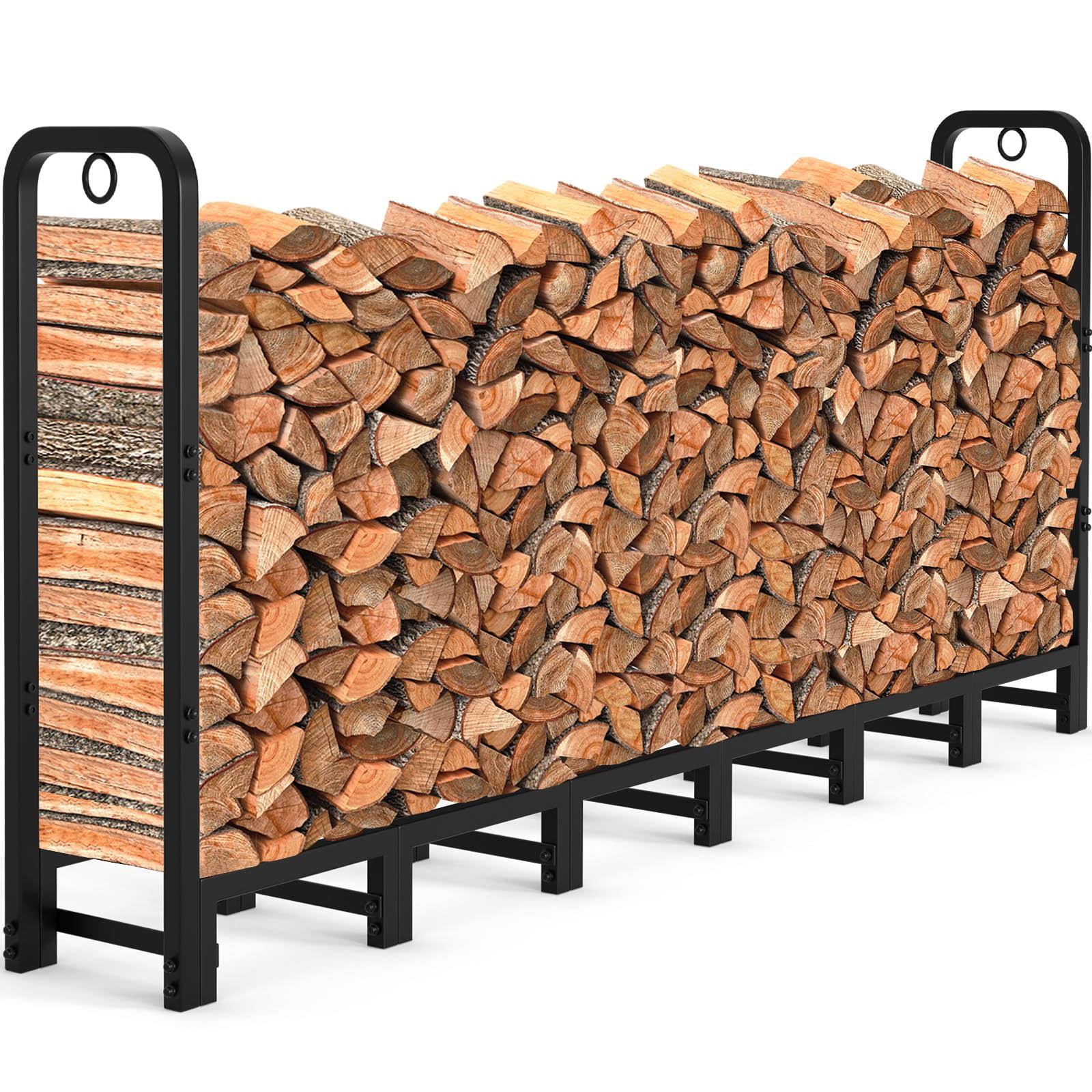 5ec899063c81574a934417814087fd13031e83e54f4e0b85d66c99472ba4e2c0.jpg Amagabeli Garden & Home 8ft Outdoor Fire Rack, Fireplace Heavy Duty Firewood Pile Storage Racks for Patio Deck Metal Log Holder - Image 1