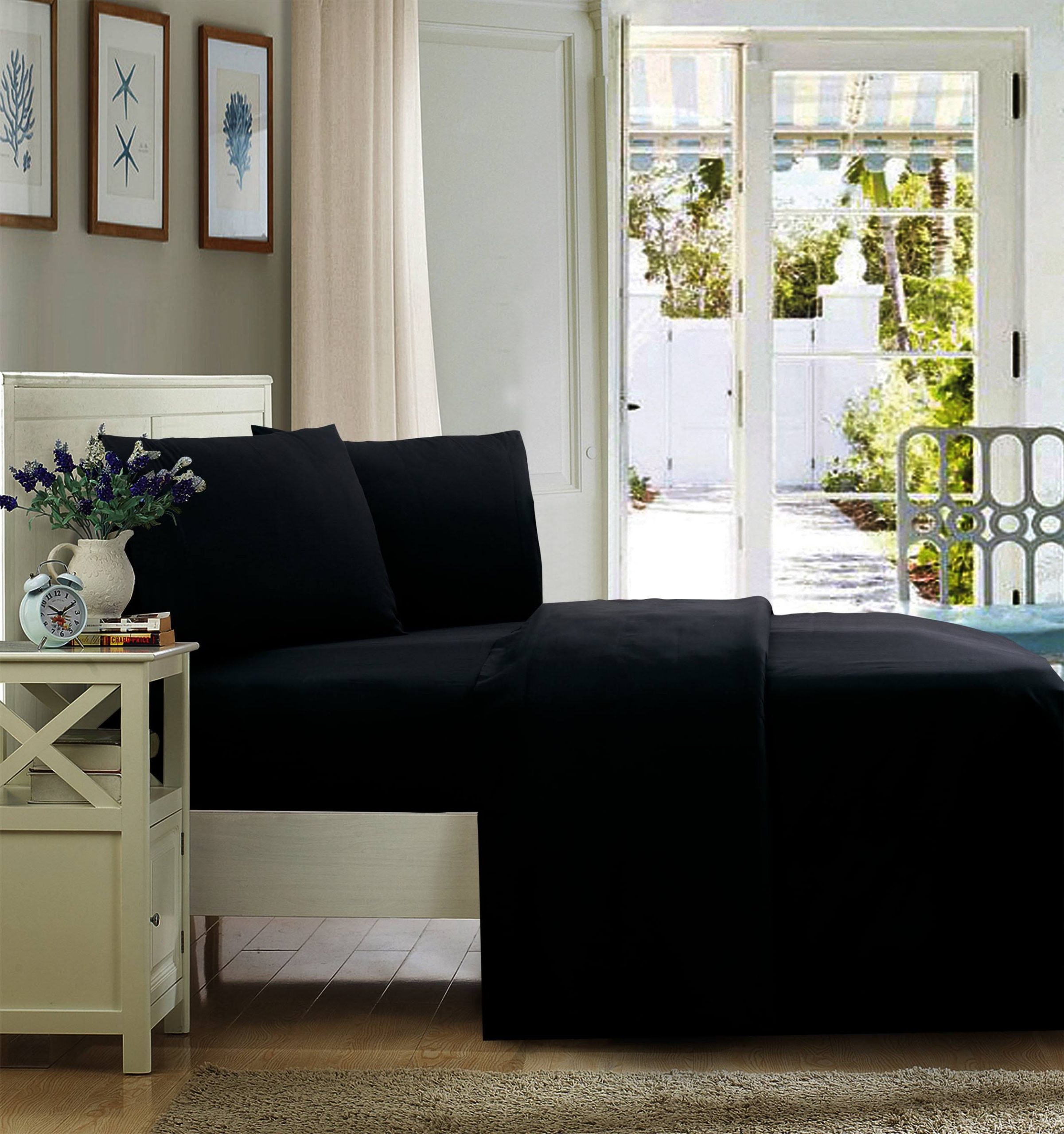 5ee3645de7d4dc341d8c9dd3298414afe9c0c6e0f5c515921cfc63e2cfac1b04.jpg Mainstays Microfiber Bedding Sheet Set, Size: Twin/Twin XL, Black - Image 1