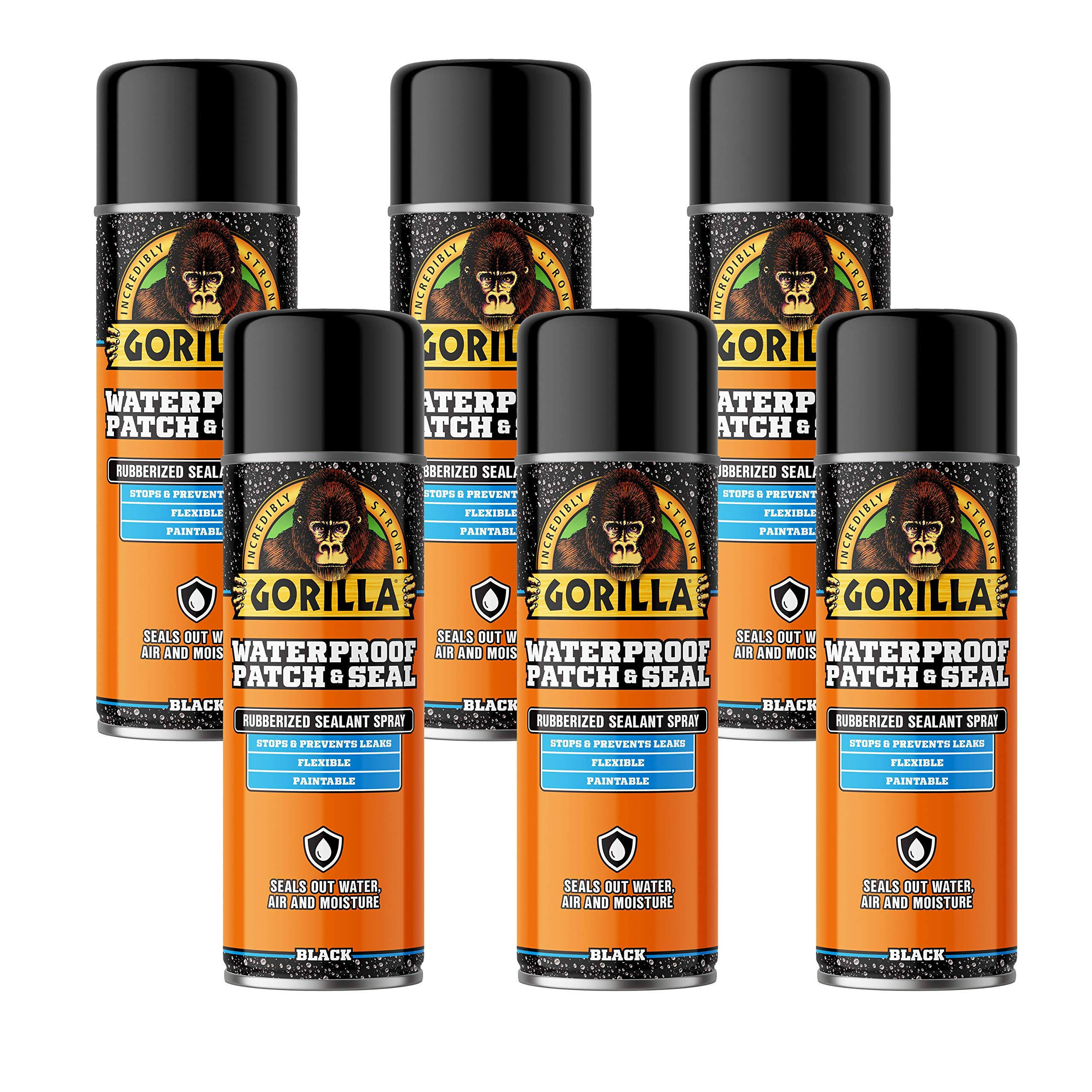 5f1bc600eb251074180a867e98477f5b98605903c964a16000684a4c171b4c12.jpg Gorilla Waterproof Patch & Seal Spray, Black, 16 Ounces, 6 Pack - Image 1
