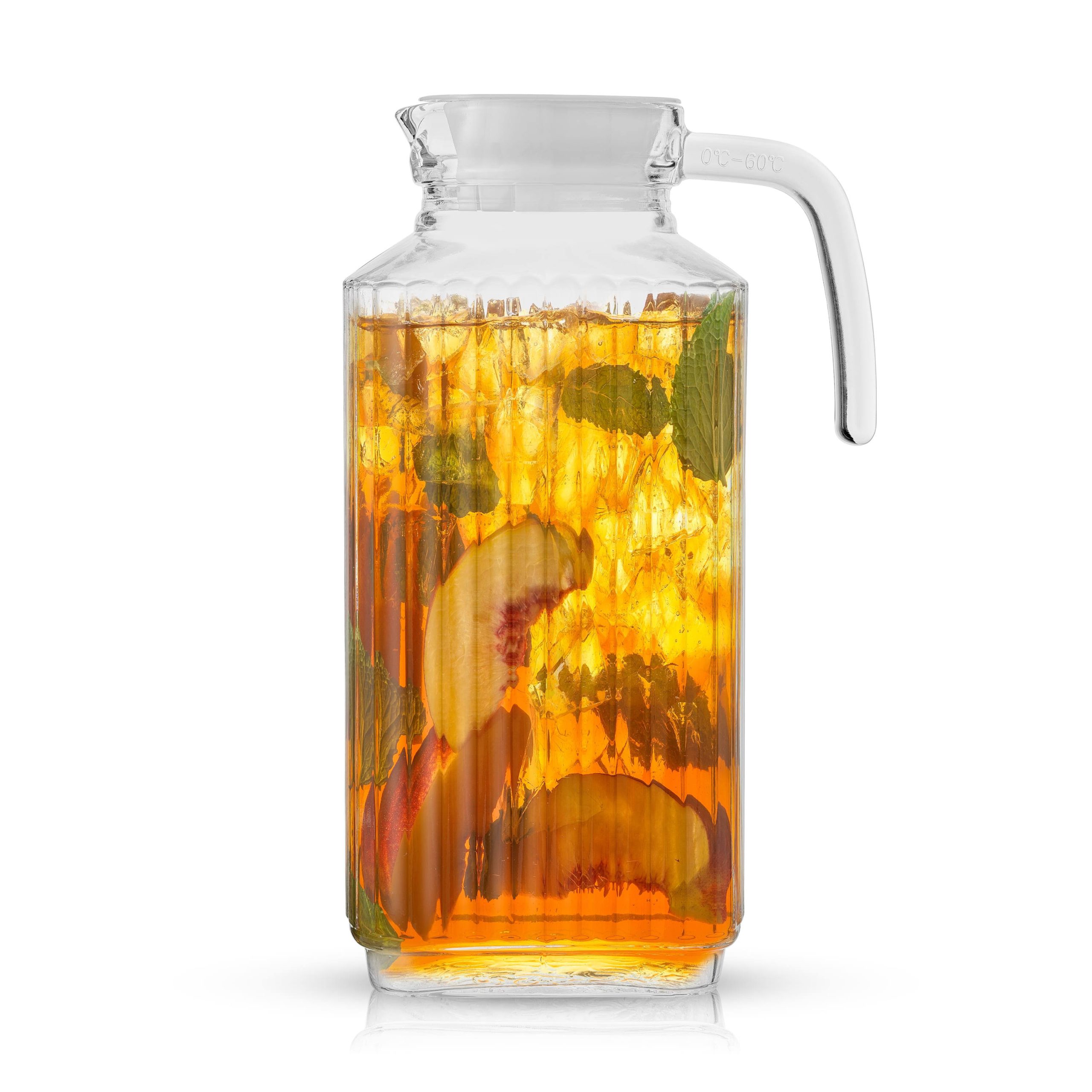 5f1fa1b6578ce5a3ea5d024fbc54c33e1d9a280bb52431979f2340c9704d8151.jpg JoyJolt Beverage Serveware Glass Pitcher with Handle & 2 Lids - 60 oz - Image 1