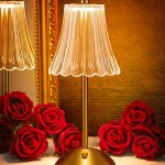 Vintage Lamp Flower Lamp, 3 Colors Nightstand Lamp Bedside Lamp, Battery Operated Lamp Cordless Lamp, Dimmable Bedside Lamps, Cordless Table Lamp