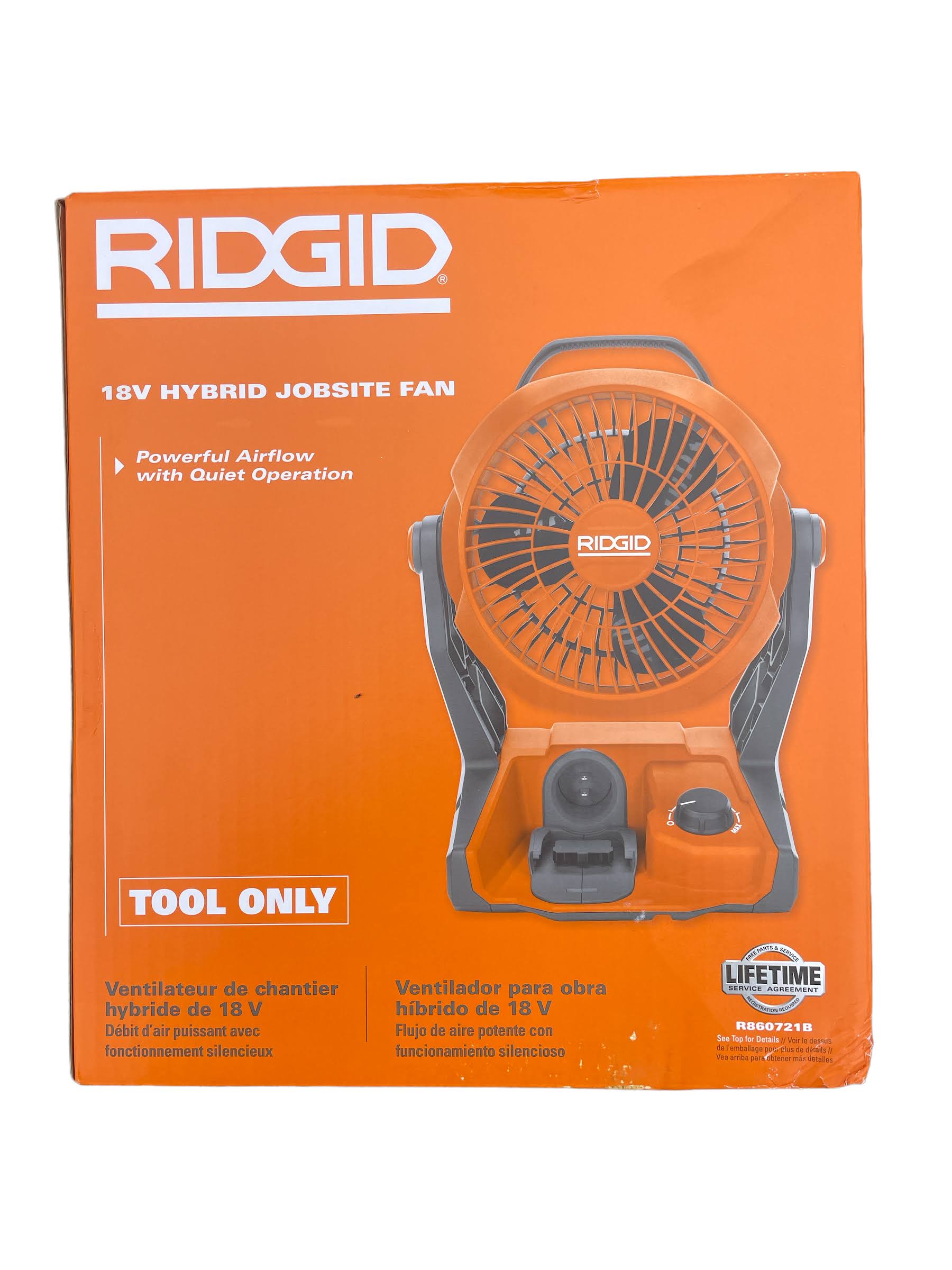 5f5e0005d35d7cf17412c60c631a6253a5d05b27a4b4f755cd2d32f272c2842b.jpg Ridgid R860721B 18V Cordless Hybrid Jobsite Fan (Tool Only) - Image 1
