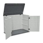 AECOJOY Horizontal Storage Shed Weather Resistance, Lockable Outdoor Storage Cabinet – 28 Cu.ft, Ivory White
