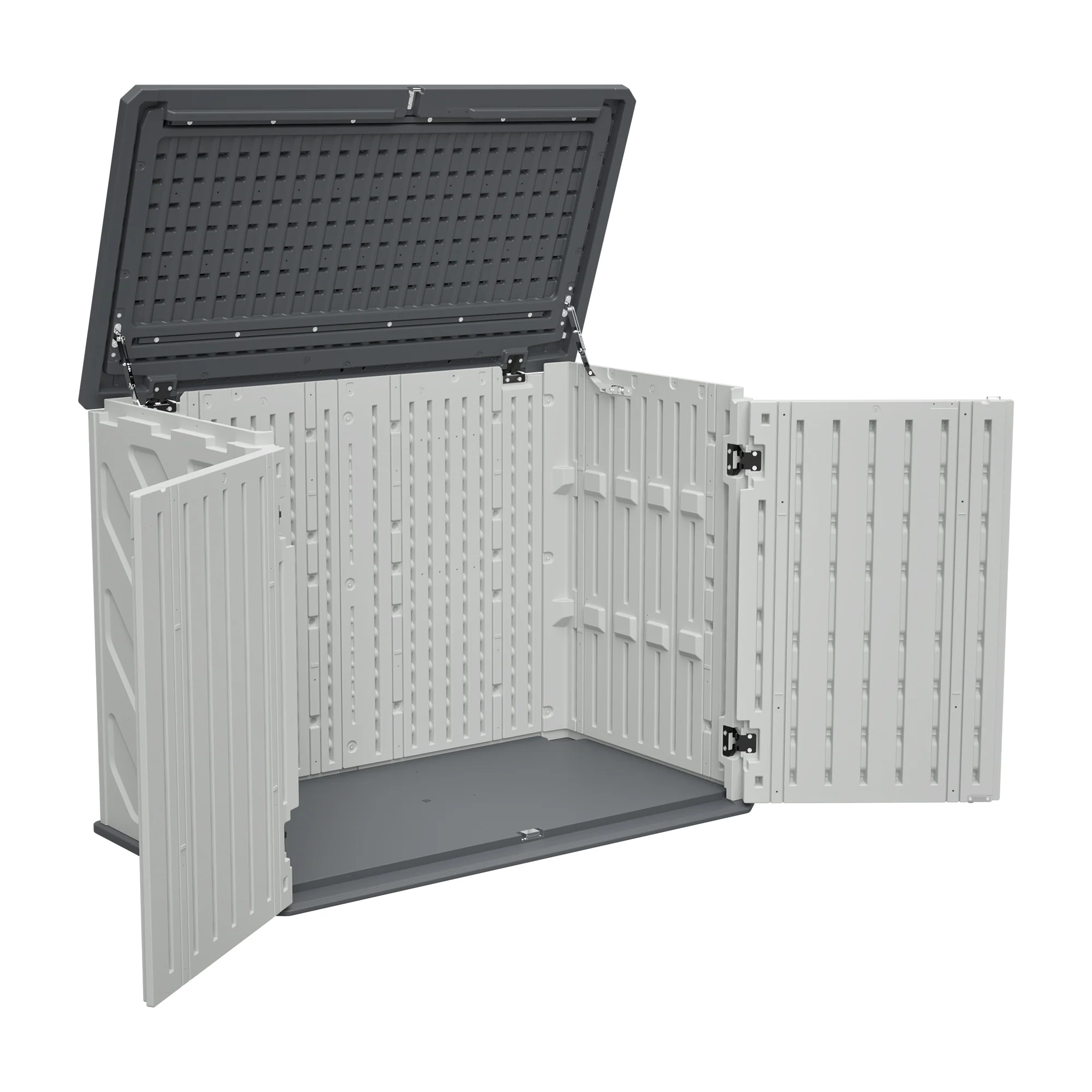5f8603e081e3745fb6709b39ce280da2c4c9534e2410a882b8ee480552e8089a.webp AECOJOY Horizontal Storage Shed Weather Resistance, Lockable Outdoor Storage Cabinet – 28 Cu.ft, Ivory White - Image 1