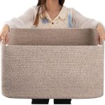 OIAHOMY 70L Large Cotton Rope Basket 22��x17��x12��, Woven Nursery Laundry Blanket Basket,Storage Basket with Handle,Brown Variegated