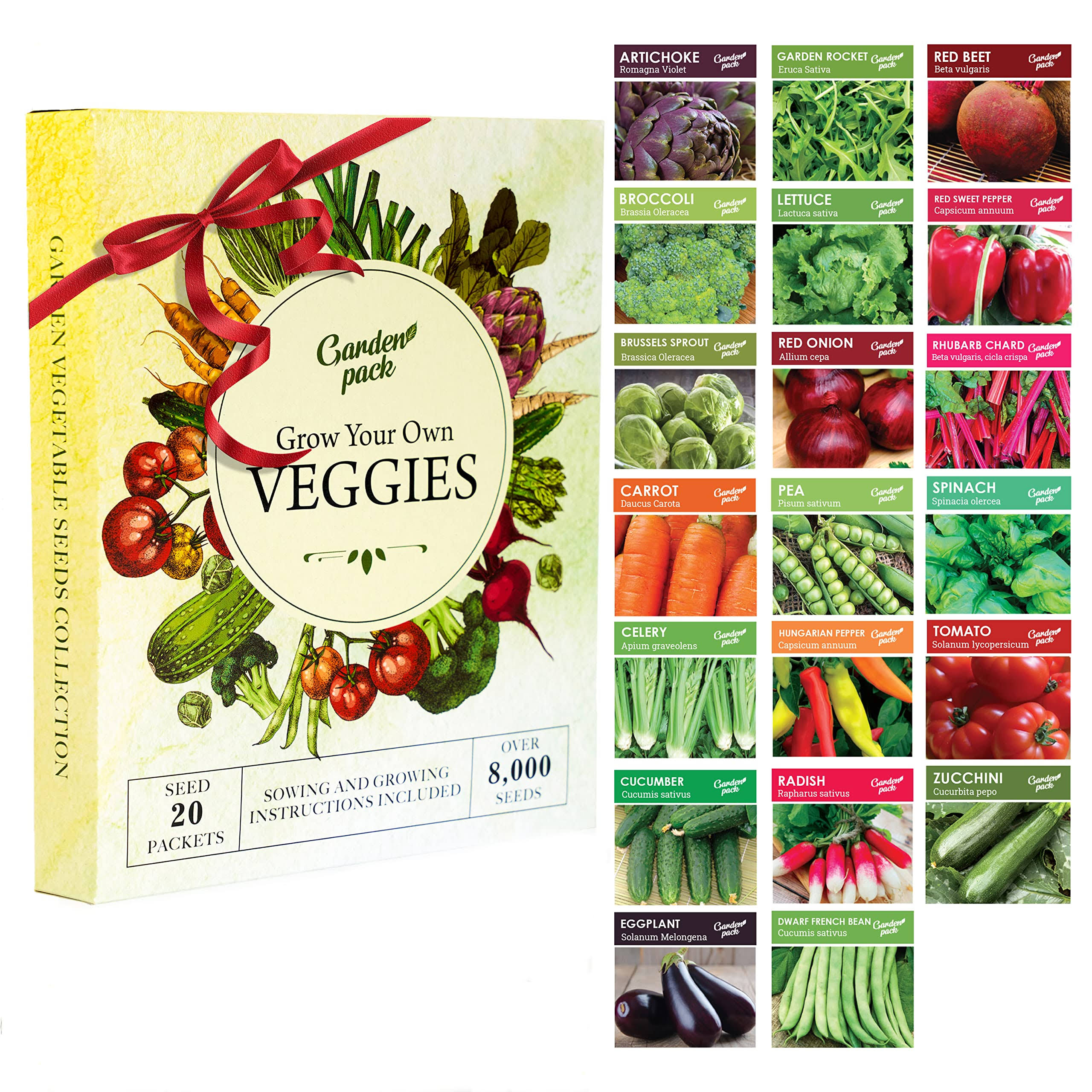 5f9b5dbf794b90e998c29fba26eec93c4f615e9e849b6df0939f4fd3def1109c.jpg Grow Your Own Vegetables 20 Packet Variety, Garden Pack ÿ High Yield Easy Seed Starter Kit for Growing Veggies at Home ÿ Gardner Set with 8,000 - Image 1