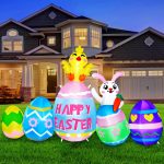 Raymall 7ft Easter Inflatables Outdoor Decorations, Easter Bunny and Colorful Eggs Inflatables with LEDs, Easter Eggs Inflatable Happy Easter Blow