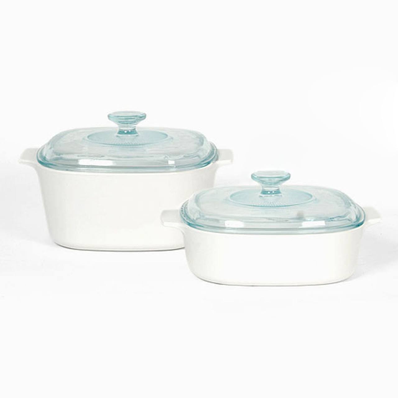 5fbd6fb6a4a264849715331f6f28e0829505cc5b9a1f823e7efacb11bbcebadd.jpg Corningware A-423c-jw White Pyroceram 4pc Cookware Set - Image 1