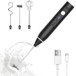 Laposso Milk Frother Rechargeable Handheld Electric Whisk Coffee Frother Mixer with 3 Stainless Whisks 3 Speed Adjustable Foam Maker Blender for