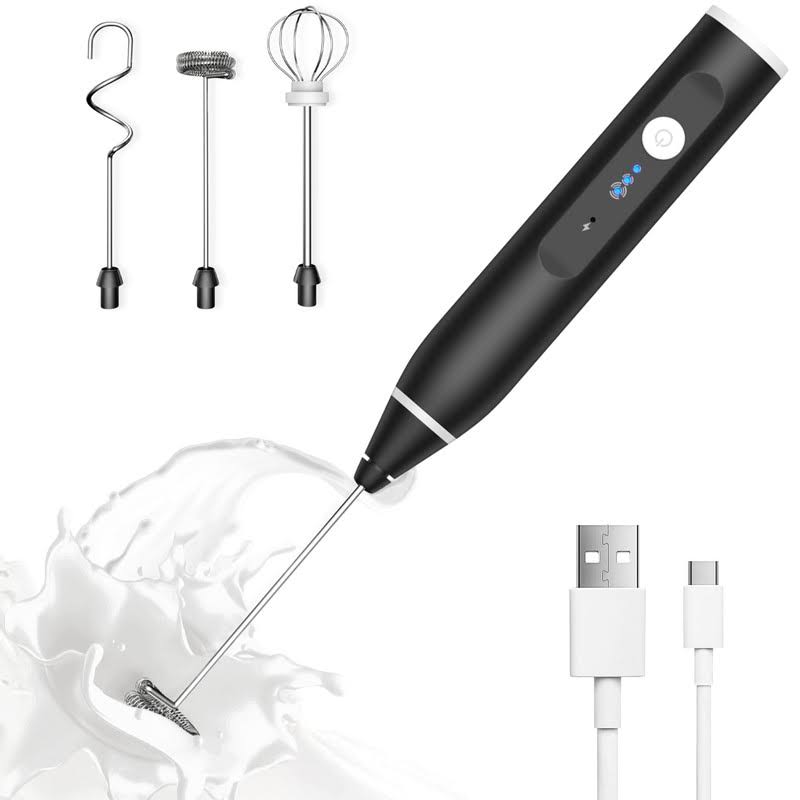 5fd1a3e4b5da0fe02ca0e594c5abed6af4ff3823482e5314bcc30eb1d25c2019.jpg Laposso Milk Frother Rechargeable Handheld Electric Whisk Coffee Frother Mixer with 3 Stainless Whisks 3 Speed Adjustable Foam Maker Blender for - Image 1