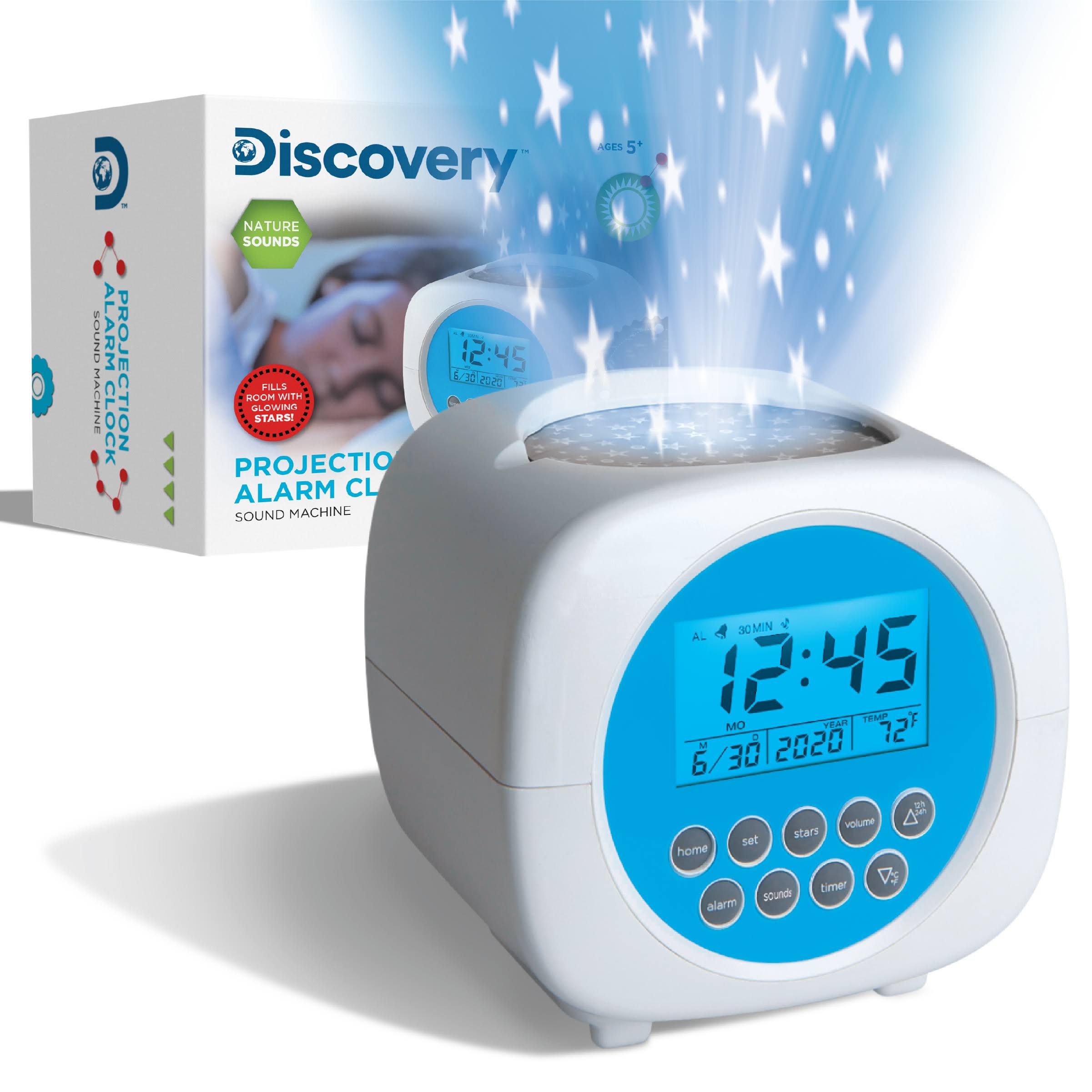 6007b9bb7638066de9746127864c0f167c4b7ccac3ce0a968eb03b557c41ba81.jpg Discovery Projection Alarm Clock Star Kids - White - Image 1