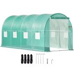 VEVOR Walk-In Tunnel Greenhouse 15 x 7 x 7 ft Portable Plant Hot House w/ Galvanized Steel Hoops 1 Top Beam Diagonal Poles Zippered Door & 8 Roll-Up