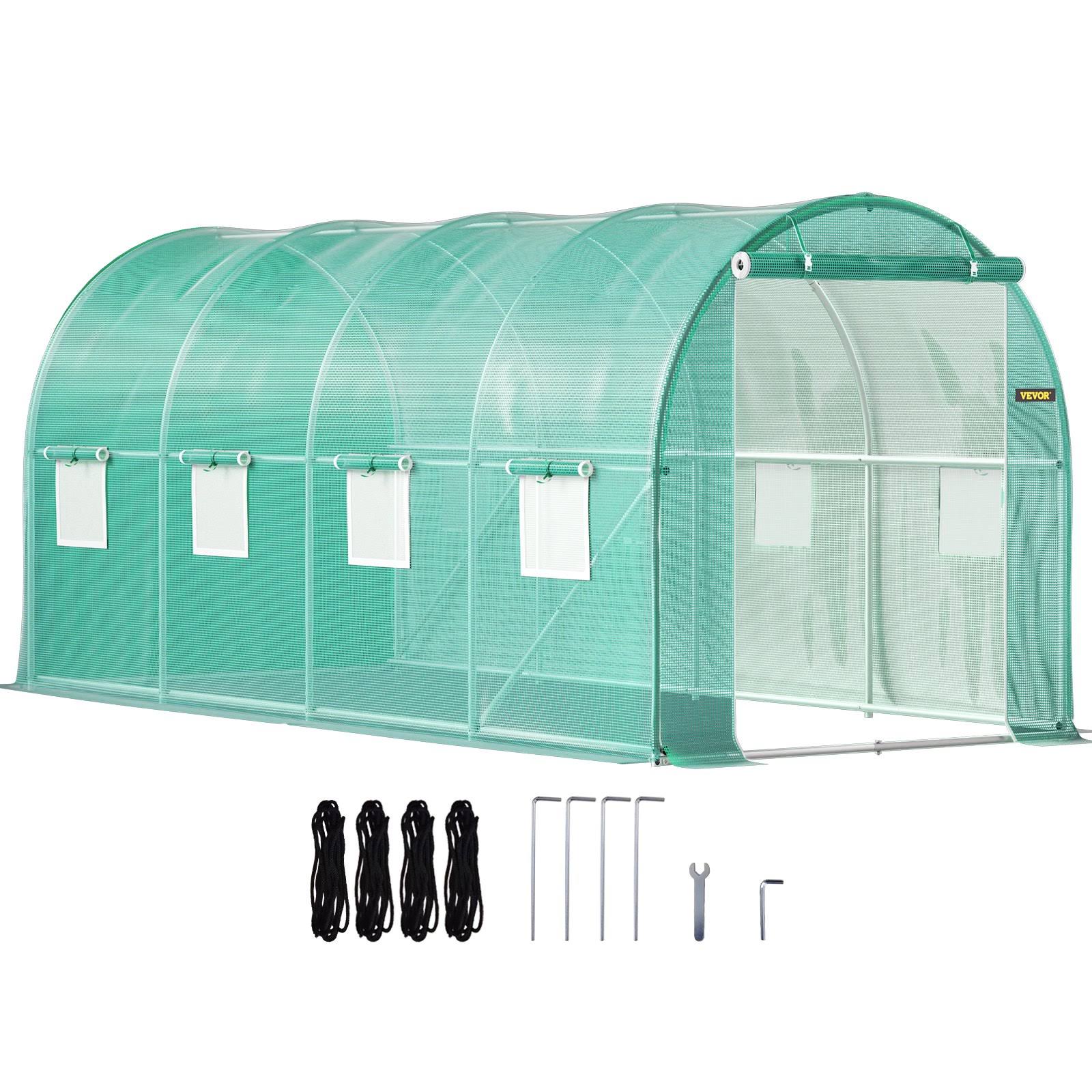 601c7d53ef009878789cf2e88a4ef219845d28a1f70b1be30ceaee8f51d7fb30.jpg VEVOR Walk-In Tunnel Greenhouse 15 x 7 x 7 ft Portable Plant Hot House w/ Galvanized Steel Hoops 1 Top Beam Diagonal Poles Zippered Door & 8 Roll-Up - Image 1