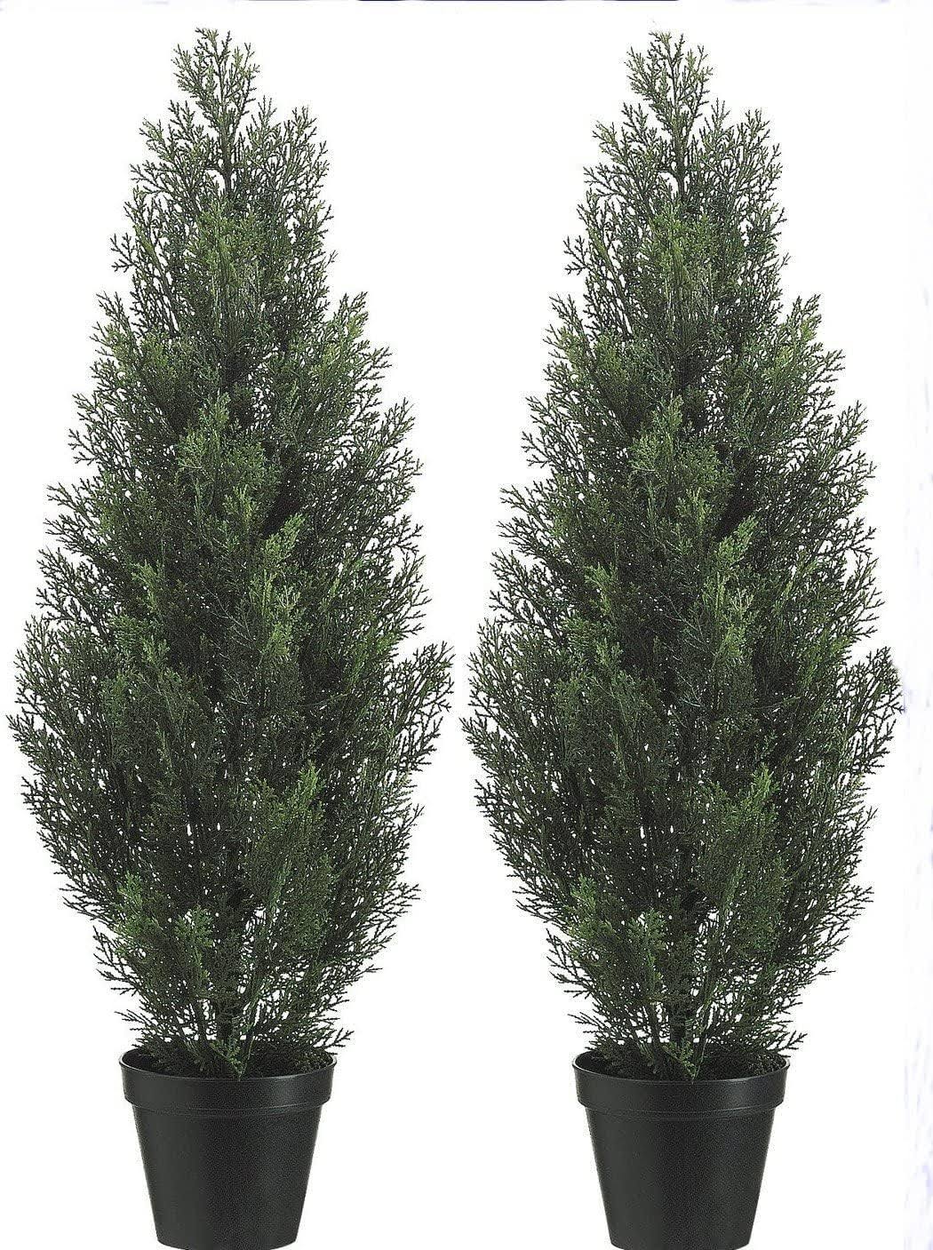 602d81379d507ac6dd47a8df29d76b821737c39a04d35c05b277e9b30db017b9.jpg Two 3 Foot Outdoor Artificial Cedar Trees Potted Plants - Image 1
