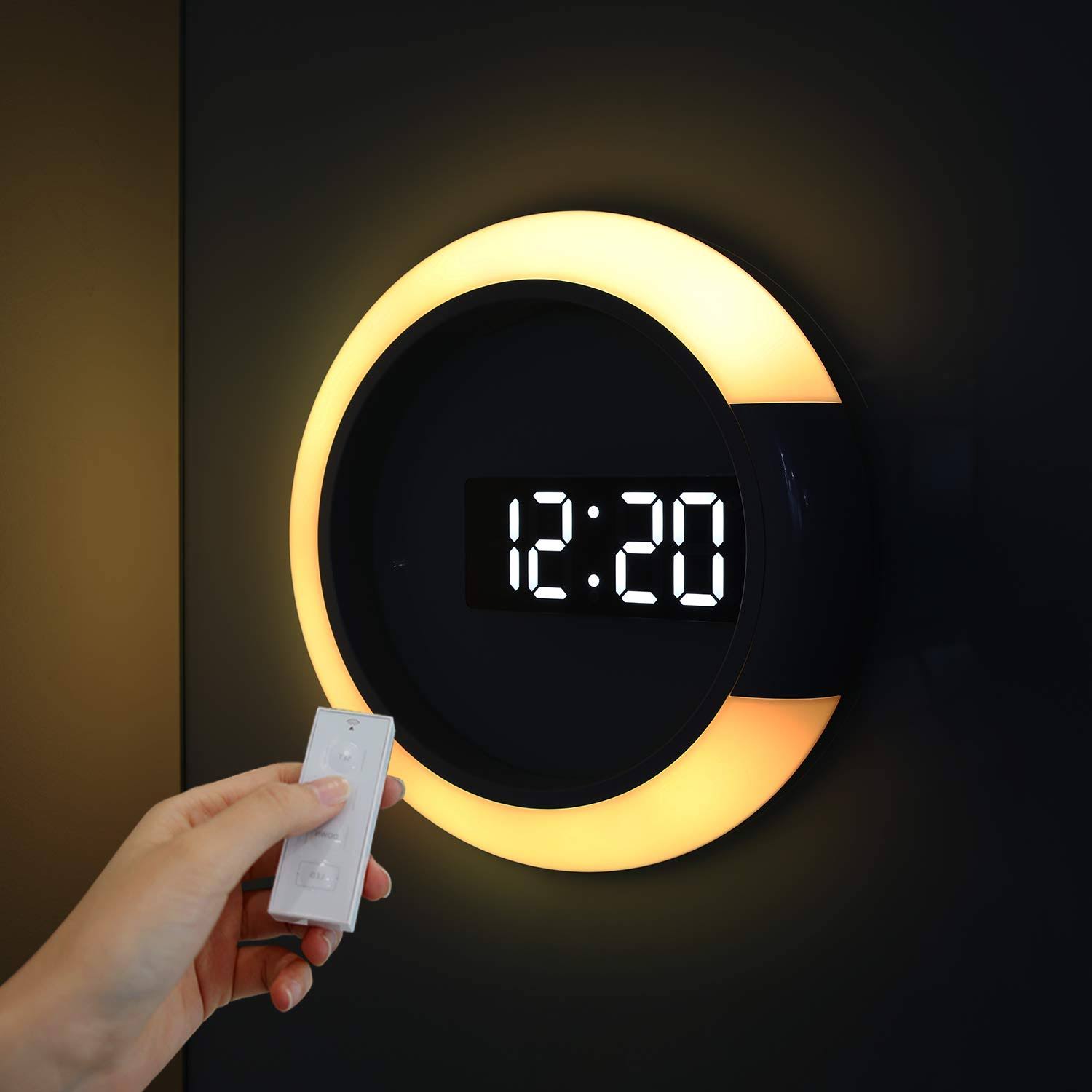 603f78c28c66fa3c39556497355125c084f7d7427c1f3d24738bdd7daa13aa02.jpg Mooas Moodlight Dual Mirror Clock, 7 Color Nightlight, 2 LED Colors (White/Orange), Adjustable LED Brightness, 12/24h Mode, Temperature Display, - Image 1