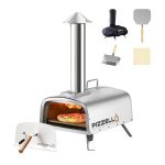 PIZZELLO Outdoor Wood Fired Pizza Oven Portable Pellet Pizza Ovens for Outside,Pizza Maker with Pizza Stone, Pizza Peel, Waterproof Cover (Silver)
