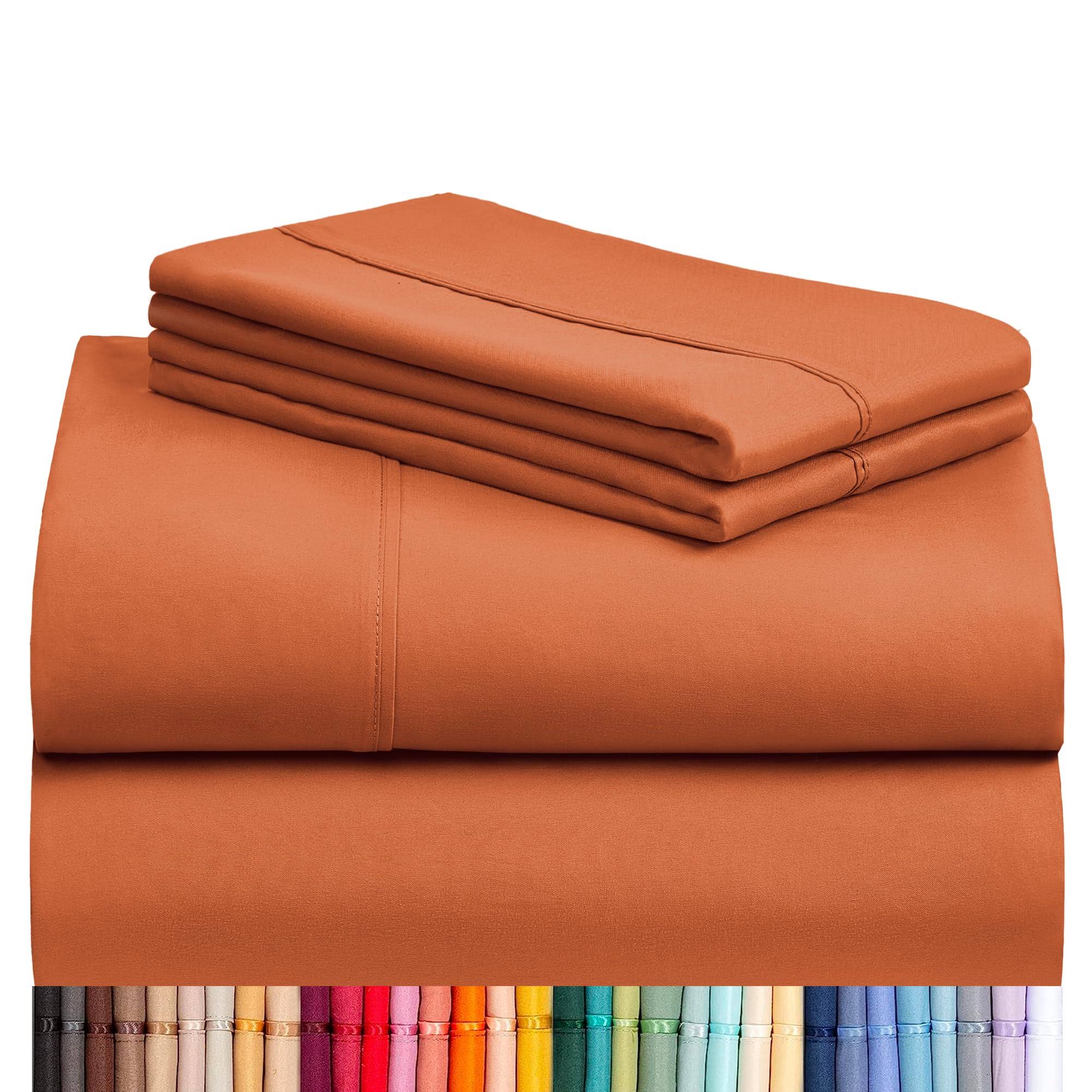 608542ef7c8ad441ec5a345854f35dba7e27c9b025cbee0d422893c5ed799ef4.jpg LuxClub 4 PC Sheet Set Sheets Deep Pockets 18" Eco Friendly Wrinkle Free Sheets Machine Washable Hotel Bedding Silky Soft - Autumn Orange Twin - Image 1