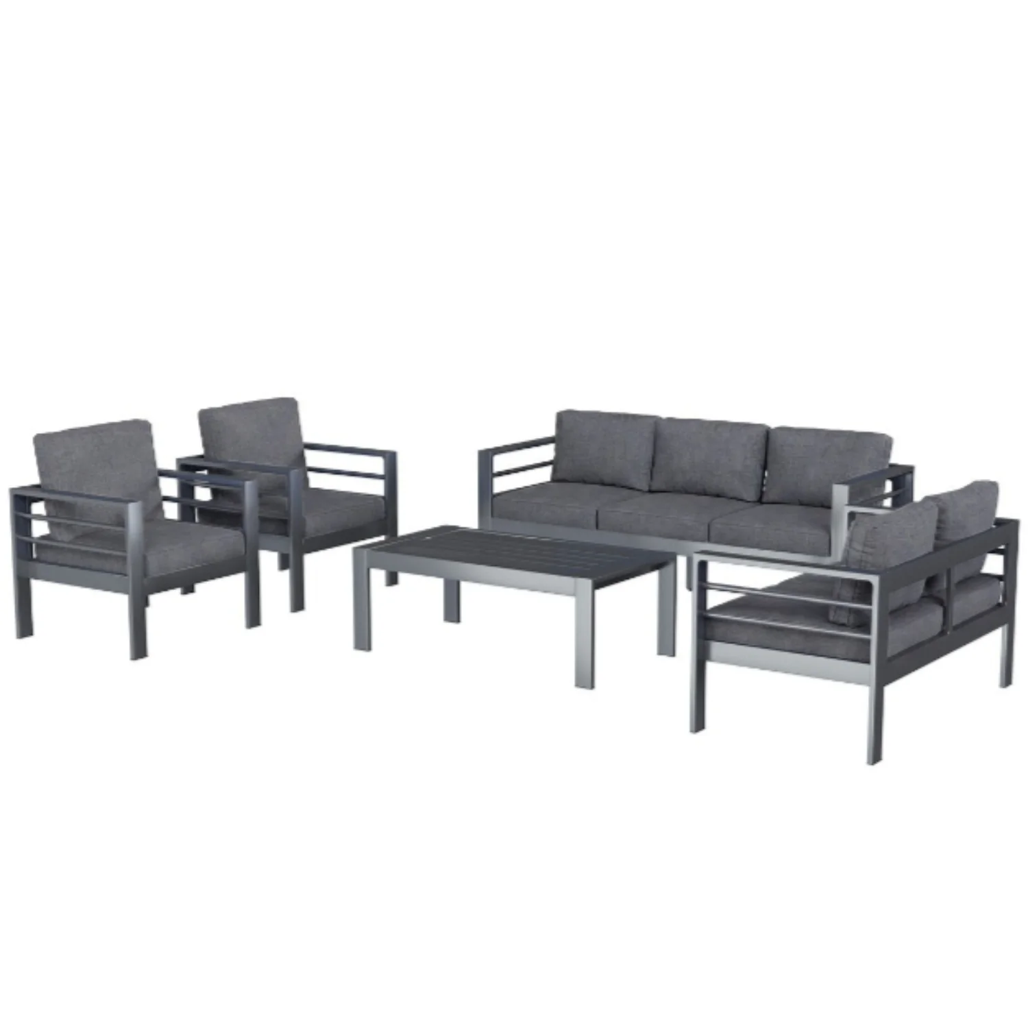 608592d3f44a507d4fd5c260a623ad8e8d62ff237f4867327365571e42efbc0d.webp AECOJOY Aluminum Patio Furniture Set, 5 Pieces Outdoor Sectional Sofa Set, Dark Gray - Image 1