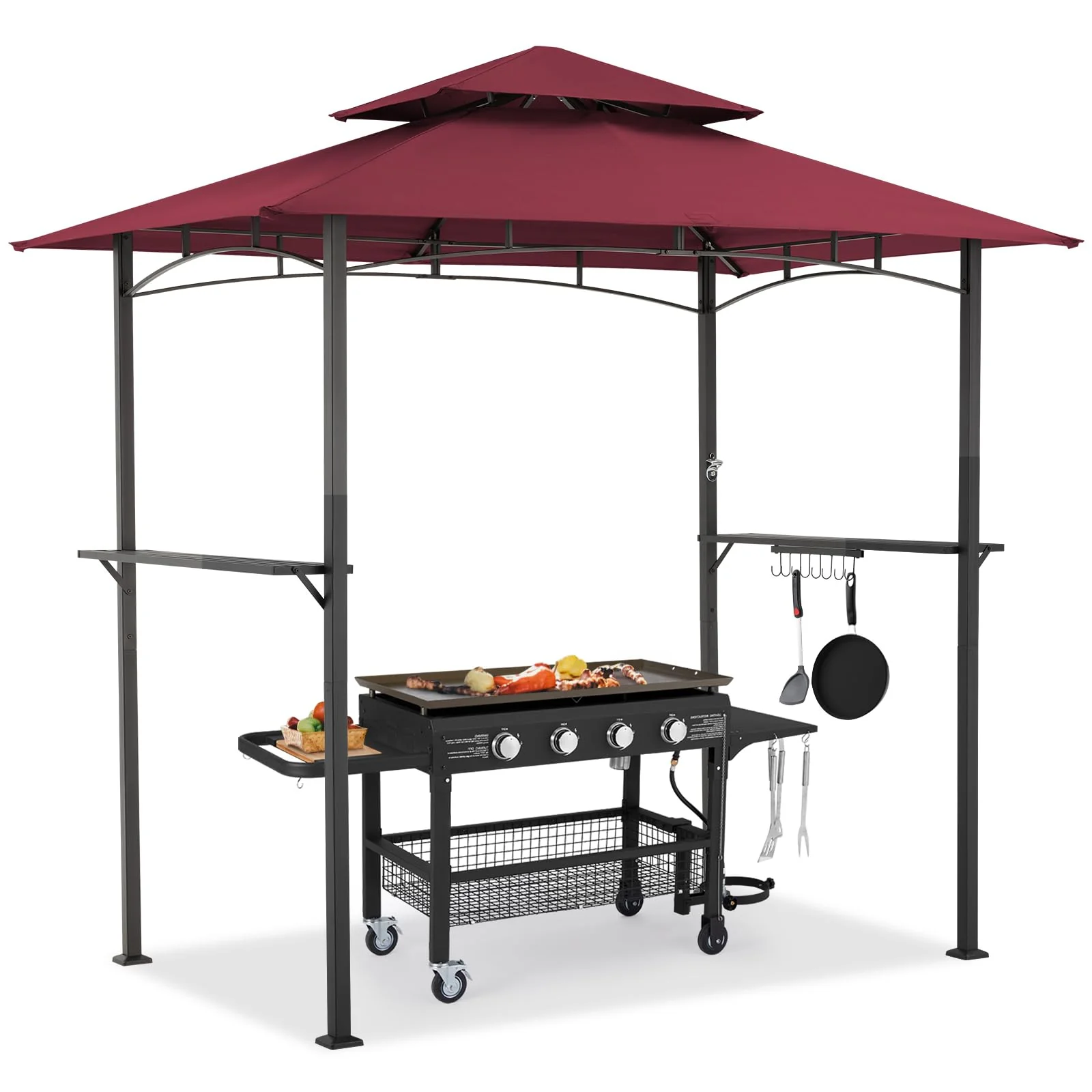 60a1bf80d19d9572520a458feebf082408b57a364eba37aa1299a25f3b7640ba.webp AECOJOY Grill Gazebo 8’x 5’ Outdoor Patio Backyard BBQ Grill Shelter, Red - Image 1