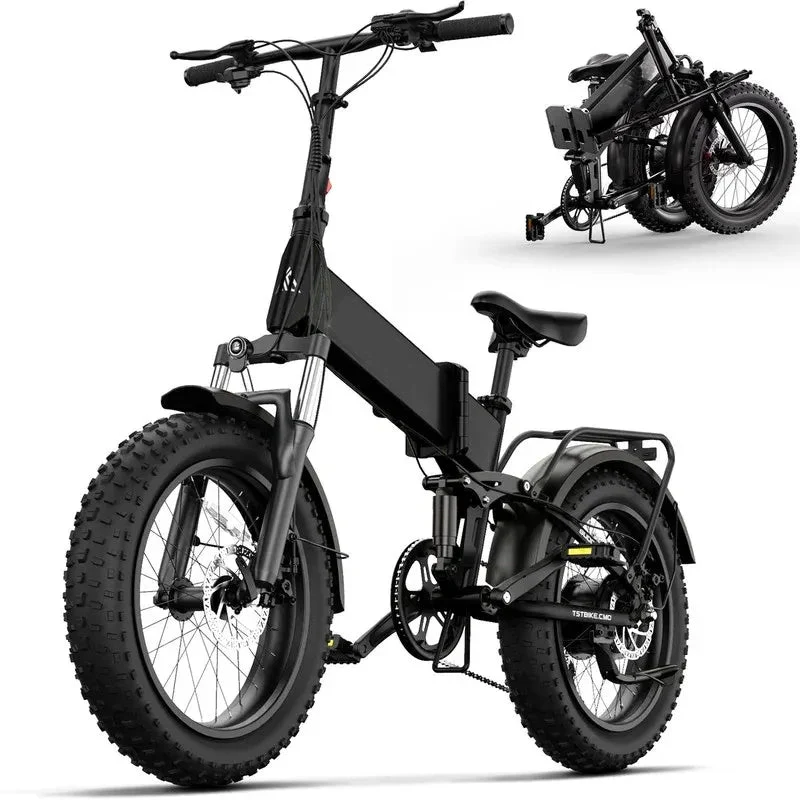 60a8a1df4e6b69dd720010e494de579f515a5da92548d7ccd1e56ae10f70b3b5.webp Electric Bike, 4.0 Fat Tire Foldable Ebike, 48V 13Ah Battery, 750W Electric Commuter Bicycle with LCD, 20" One-Step Folding Electric City Bike for Men Women, Black - Image 1
