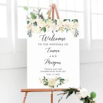 Blissfulmelodydesign Personalized White Gold Floral Wedding Welcome Sign, Customized Ivory Flowers Rehearsal Dinner Couples Shower Anniversary Party